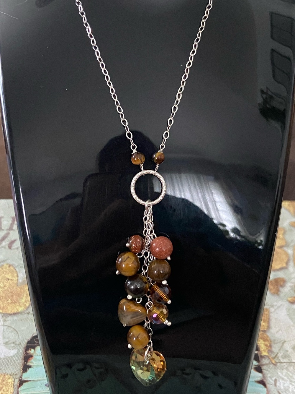 Silver 925 Chain Necklace with Variety of quartz stones Bead Tassel.